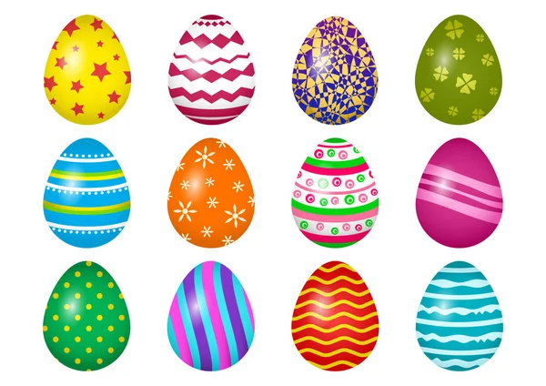 Красочная коллекция пасхальных яиц выделена на белом фоне. Векторная иллюстрация — стоковый вектор