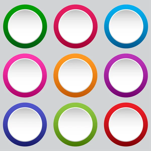 Conjunto de botões brancos redondos com bordas coloridas. Ilustração vetorial — Vetor de Stock