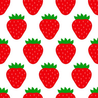 Beyaz arka plan üzerinde izole kırmızı çilek ile Seamless modeli. Vektör çizim