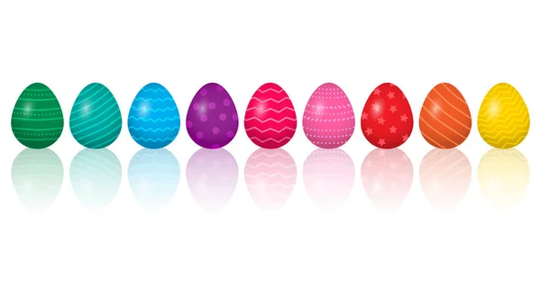 Œufs de Pâques colorés avec réflexion isolée sur fond blanc. Illustration vectorielle — Image vectorielle