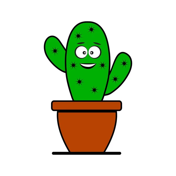 Cactus emoticones divertidos en maceta. Carácter estilizado. Ilustración vectorial — Archivo Imágenes Vectoriales