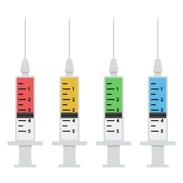 Spritze mit buntem Impfstoff. Vektorillustration — Stockvektor