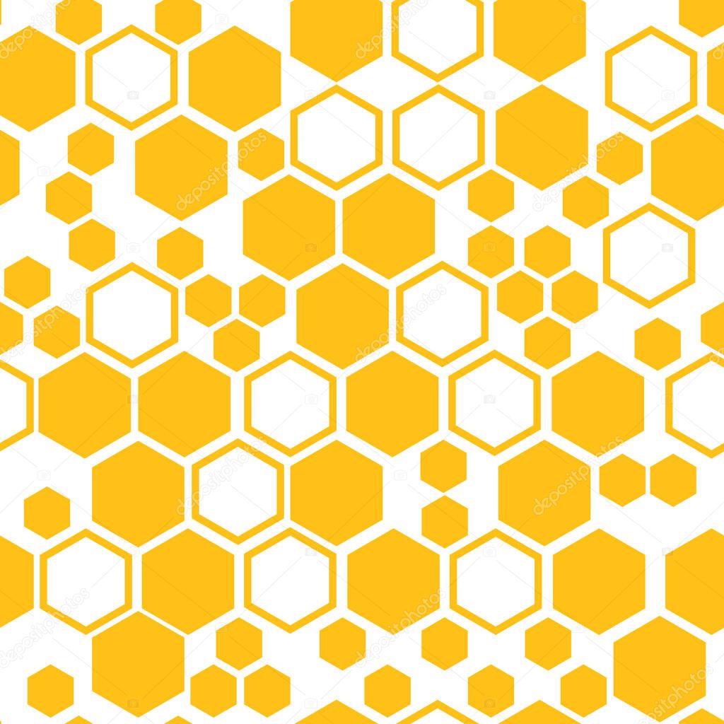 Geometric seamless pattern with yellow honeycomb. Vector illustration