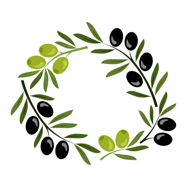 Rahmen mit schwarzen und grünen Oliven. Vektorillustration — Stockvektor