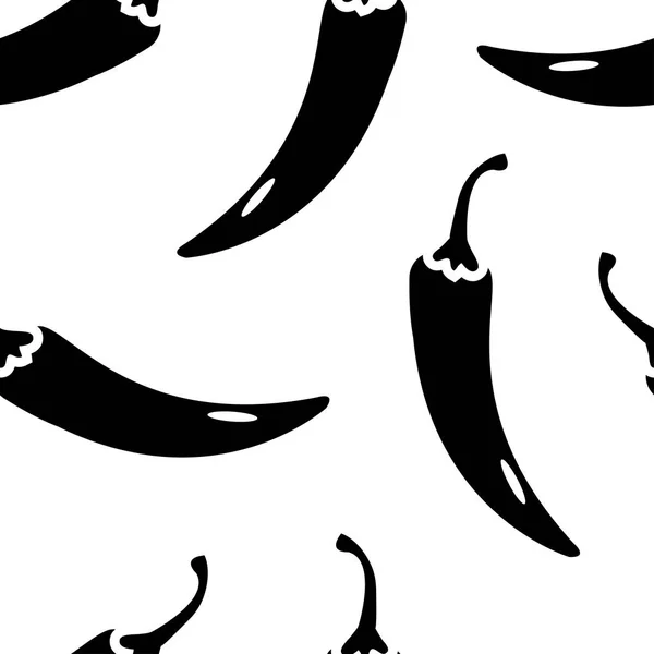 Motif sans couture avec piments, silhouette noire sur fond blanc. Illustration vectorielle — Image vectorielle