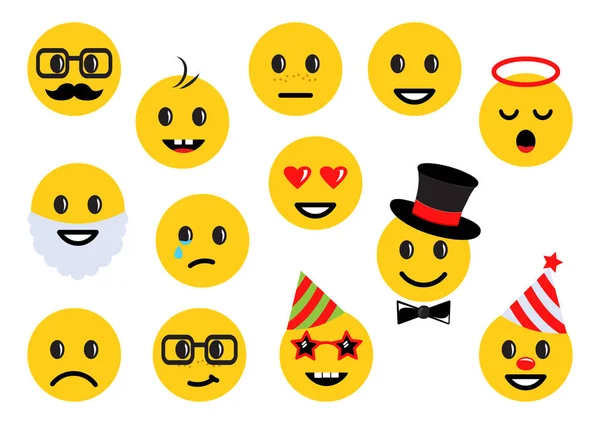 Gelbe Smileys, verschiedene Emoticon-Symbole. Vektorillustration — Stockvektor