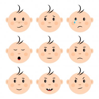 Yüzleri bebeğin farklı duygular ile ayarlayın. Vektör çizim