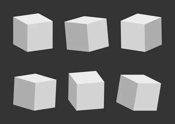 Ensemble de cubes gris sur fond sombre, modèle 3D, perspective et angle différents. Illustration vectorielle — Image vectorielle