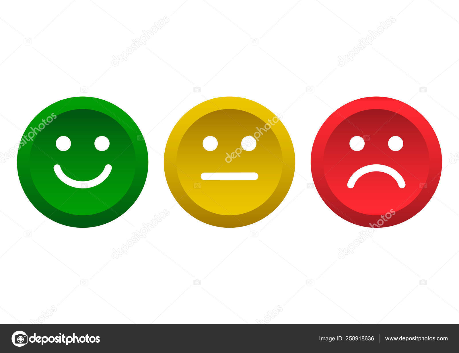 Set of buttons. Green, yellow, red smileys emoticons icon positive ...