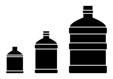 Su, siluet şişeler için izole siyah plastik şeffaf şişe ayarlayın. Vektör çizimi