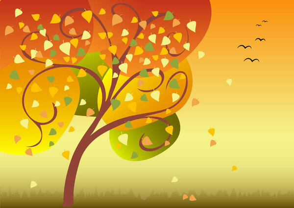 Autumn landscape. Elements of nature - autumn tree. Vector illustration