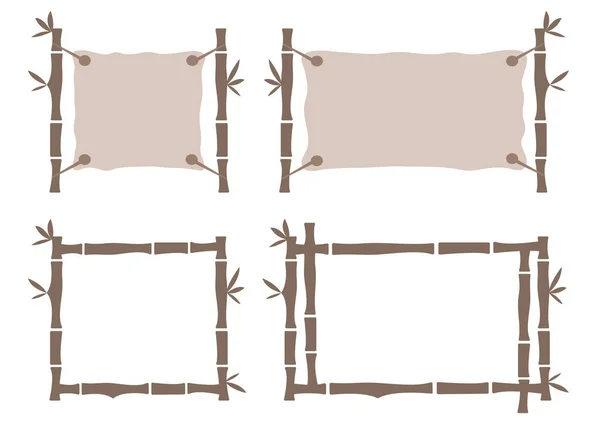 Defina o modelo de quadro de bambu para tabuleta tropical. Moldura castanha para a tua mensagem. Ilustração vetorial —  Vetores de Stock
