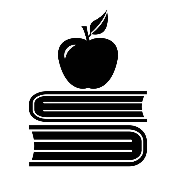 Böcker och äpple, svart och vit ikon. Vektor illustration — Stock vektor