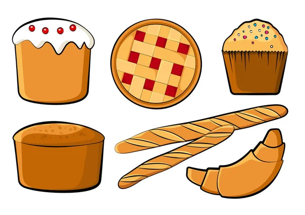 Colored bakery set. Vector illustration — Stock Vector