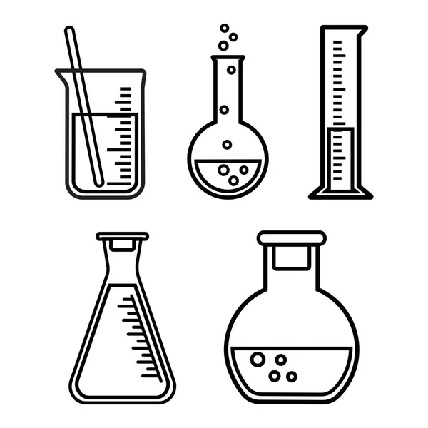 Naczynia chemiczne, projekt konturu. Ilustracja wektorowa — Wektor stockowy