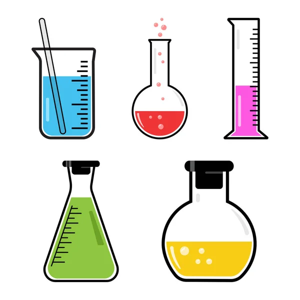 Coloridos recipientes químicos. Ilustración vectorial — Vector de stock