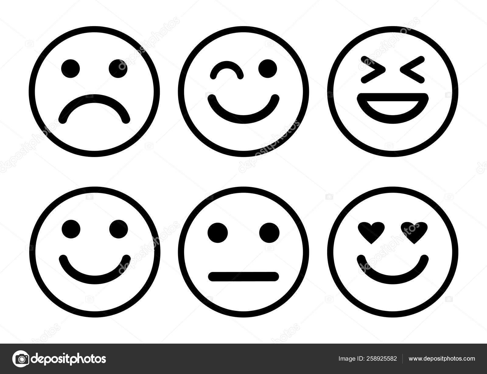 Smileys emoticons-positiv, nøytral og negativ, forskjellig stemning.  Vektorillustrasjon stockvektor © Sylfida #258925582, image size:1600x1231