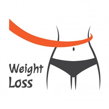 Turuncu cetvel ile siyah kadın siluet. Kilo kaybı. Vektör çizimi