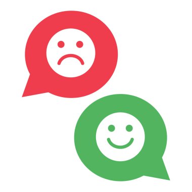 Kırmızı ve yeşil sohbet simgesi. Smileys ifadeler simgesi olumlu ve olumsuz. Vektör çizimi
