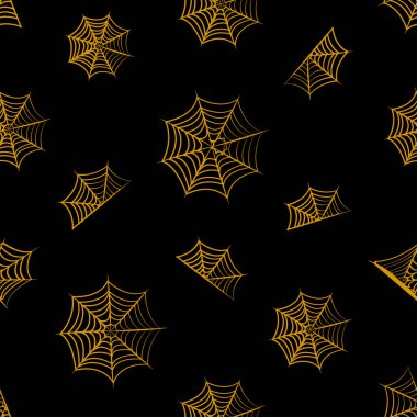 Cadılar Bayramı için siyah arka plan turuncu örümcek ağları ile Dikişsiz desen. Vektör çizimi