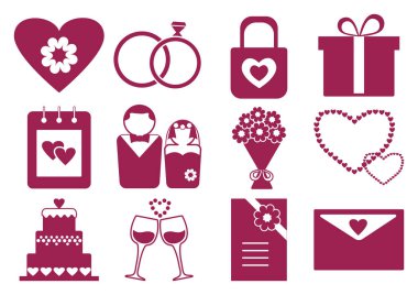 Pembe ve beyaz düğün seti, vektör illüstrasyon