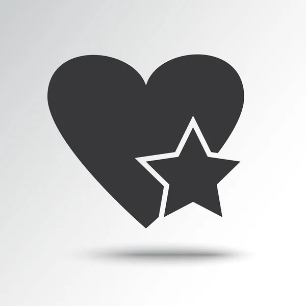 Estrella en el corazón, icono negro con sombra. Ilustración vectorial — Vector de stock