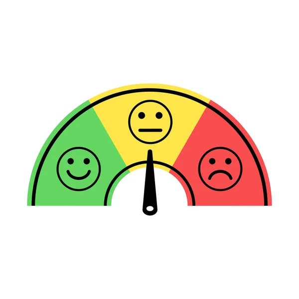 Escala com seta de verde para vermelho e smileys. Escala colorida de emoções. Sinal do ícone do dispositivo de medição. Ilustração vetorial — Vetor de Stock