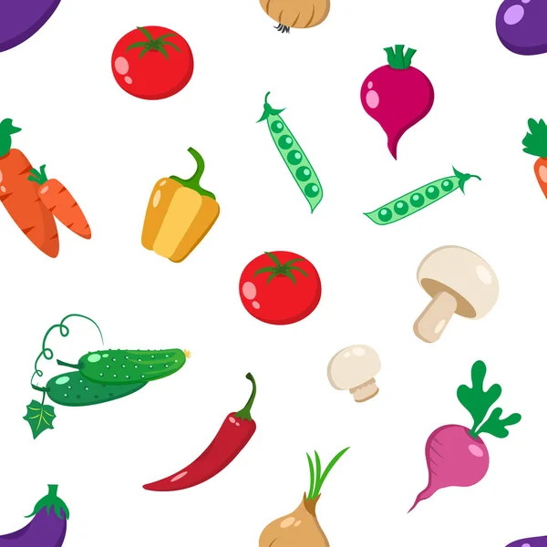 Motif sans couture avec des légumes colorés sur fond blanc. Illustration vectorielle — Image vectorielle