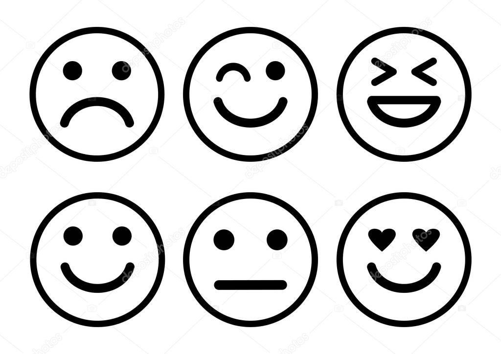 Smileys emoticons icon positive, neutral and negative, different mood. Vector illustration