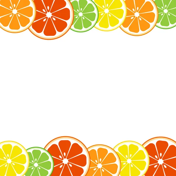 Kleurrijke citrusvruchten achtergrond. Citroen, limoen, sinaasappel, grapefruit. Vector illustratie. — Stockvector