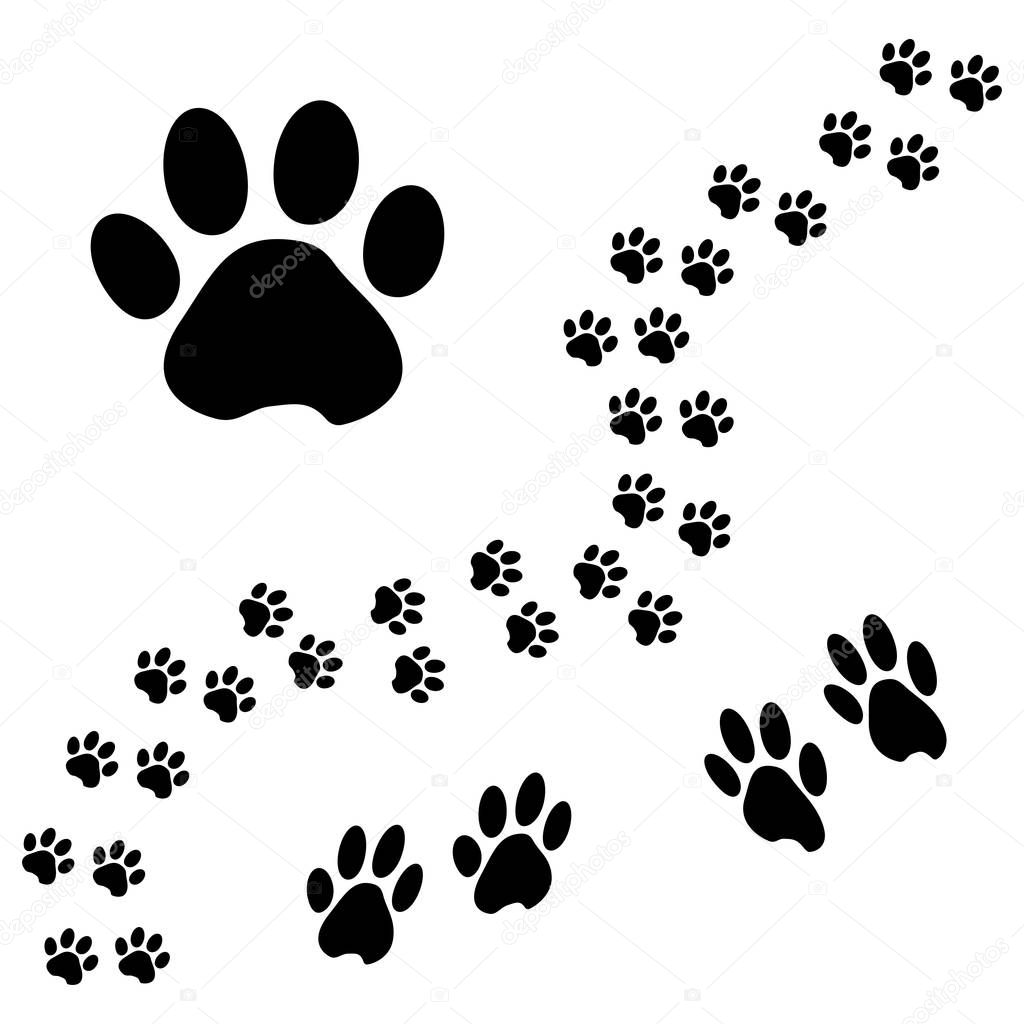 Black animal paw track. Isometric effect. Vector illustration