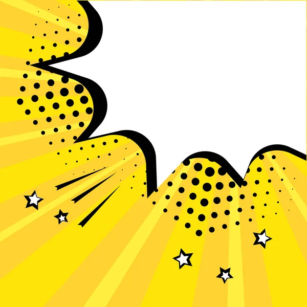 White empty speech comic bubble with stars and dots on yellow background. Vector illustration in pop art style — Stock Vector