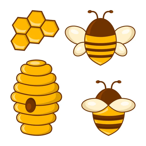 Farbiges Honigset vorhanden. Bienen, Waben, Bienenstöcke. Vektorillustration — Stockvektor