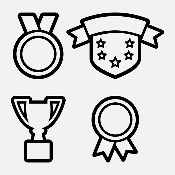 Ikony nagród-medale, Puchar, Tarcza. Czarna konstrukcja konturu. Ilustracja wektorowa — Wektor stockowy