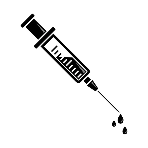 Syringe for injection of a vaccine with black fluid. Vector illustration — Stock Vector