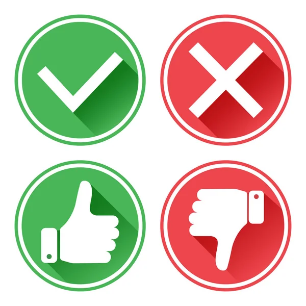 Set red and green icons. Thumb up and down. I like and dislike. Yes and no. Vector illustration. — Stock Vector