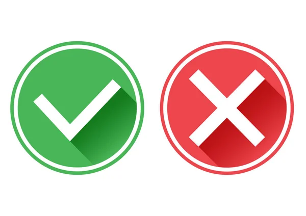 Ustaw czerwone i zielone przyciski ikon. Potwierdzenie i odrzucenie. Tak i nie. Ilustracja wektorowa. — Wektor stockowy