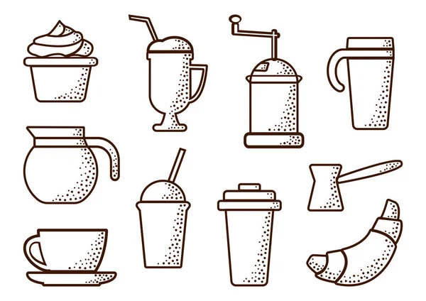Ensemble sur le thème du café, contour brun, illustration vectorielle — Image vectorielle