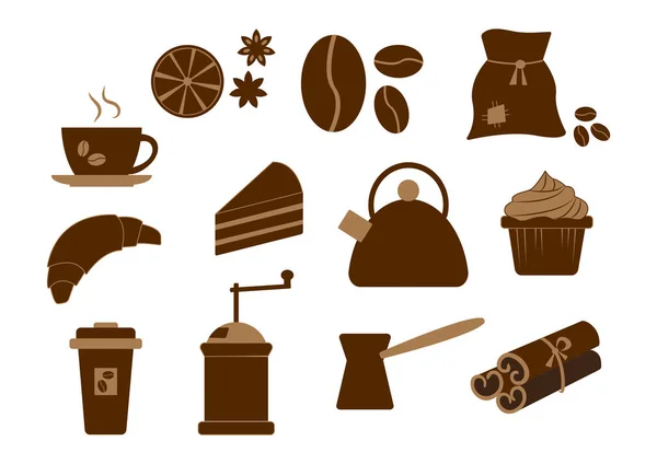 Gekleurde set op koffie thema, vector illustratie — Stockvector