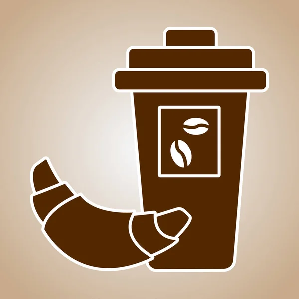 Tasse Kaffee mit Croissant auf braunem Hintergrund, Vektorillustration — Stockvektor