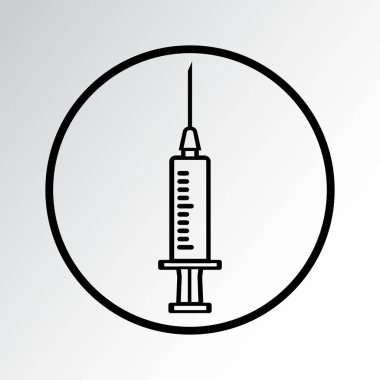 Şırınga simgesi. Anahat tasarımı. Vektör çizimi