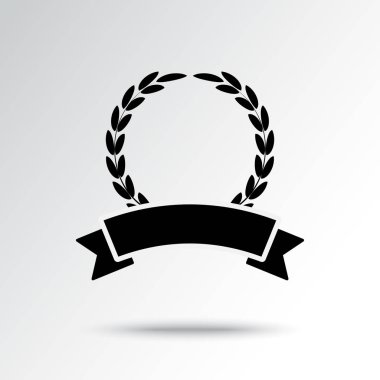 Çelenk ve kurdele gölgeli. Siyah beyaz simge. Vektör çizimi