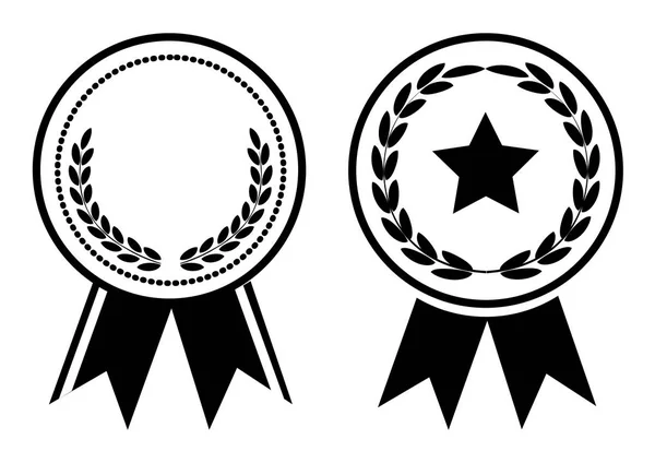 Чорно-біла нагорода, медаль зі стрічкою. Векторні ілюстрації — стоковий вектор