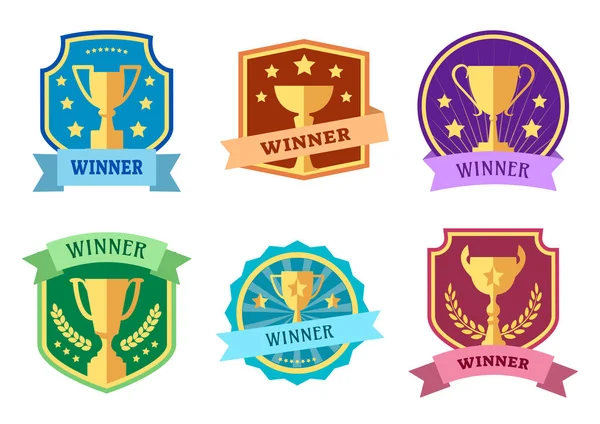 Premio y tazas, etiqueta, logotipo de diseño, iconos de vectores de colores — Vector de stock