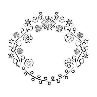 Metin için dekoratif çiçek yuvarlak çerçeve, siyah anahat tasarımı. Vektör çizimi