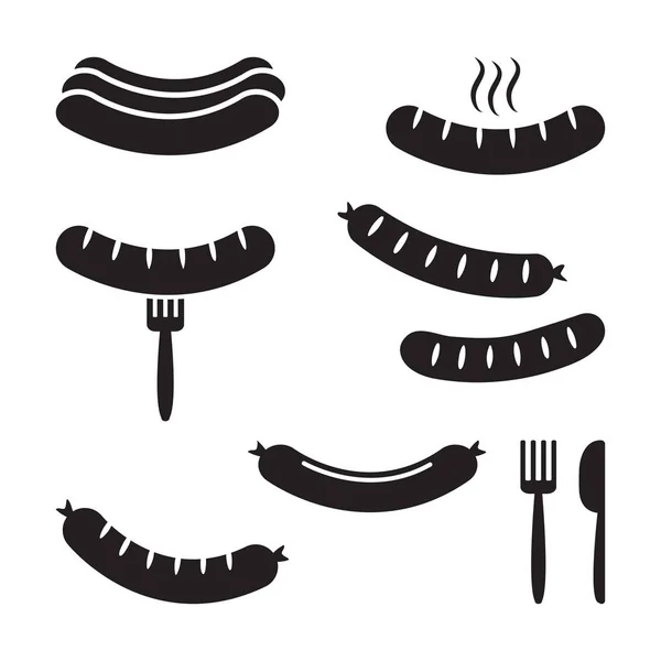 Black set of grilled sausage, barbecue. Vector illustration — Stock Vector