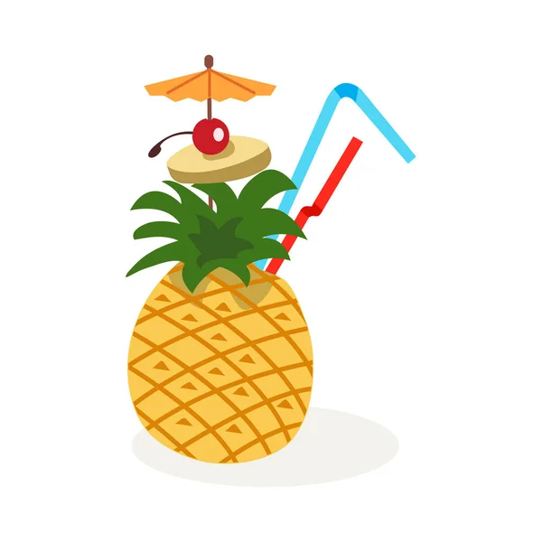 パイナップルと夏の熱帯カクテルアイコン。ベクトルイラスト — ストックベクタ