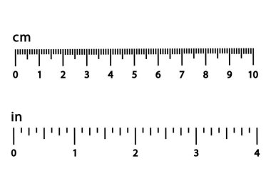 Centimeters and inches. Black scale with numbers for rulers. Different units of measurement. Vector illustration clipart