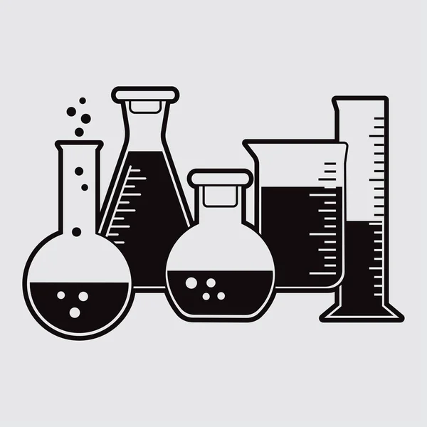 液体と化学フラスコの黒いセット。ベクトルイラスト — ストックベクタ