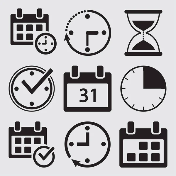 Conjunto preto de ícones de gerenciamento de tempo. Ilustração vetorial —  Vetores de Stock